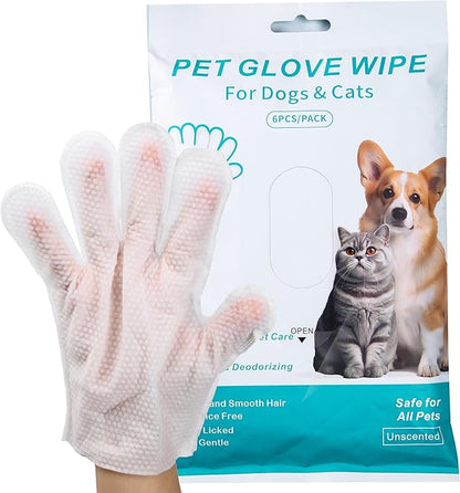 Pet Glove Wipes for Dogs Cats, Extra Thick Hypoallergenic Dog Dry Cleaning Bath Gloves Wipes Deodorizing for Paws/Butt/Teeth/Ear/Eye, Cat Grooming Glove Wipes for Daily Care Traveling(12pcs/2pack)