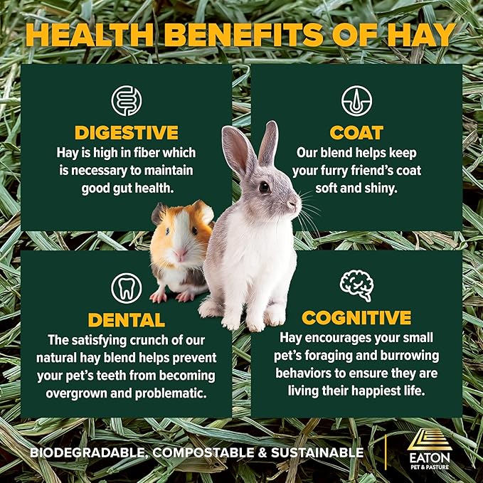 Eaton Pet and Pasture Naturally Grown, Premium, 1st Cut Blend, Western Timothy Hay Orchard Blend, Small Animal Food, Sustainable, Eco-Friendly, Farmer-Owned, 25LB-Box.