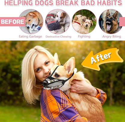 Dog Muzzle for Large Medium Small Dogs, Soft Mesh Muzzle for Dogs with Reflective Adjustable Strap, Prevent Biting Chewing and Licking, Dog Nose Open Design for Reduction Friction (Pink, S)