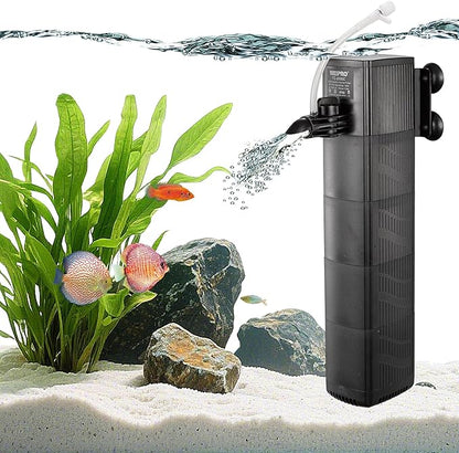 Internal Fish Tank Filter with 4-Stage Biochemical Sponge Filtration, 23W Adjustable Water Flow Submersible Aquarium Filter Pump for 80~120 Gal Freshwater or 50~70 Gal Saltwater, TC-3000C(370GPH)