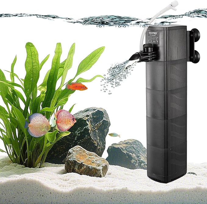 Internal Fish Tank Filter with 4-Stage Biochemical Sponge Filtration, 18W Adjustable Water Flow Submersible Aquarium Filter Pump for 40 ~ 80 Gal Freshwater or 35 ~ 50 Gal Saltwater, TC-2000C(290GPH)