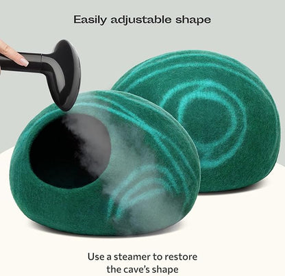 MEOWFIA Cat Cave  Premium Felt Cat Bed for Indoor Cats, Handmade 100% Merino Wool (Medium, Emerald)