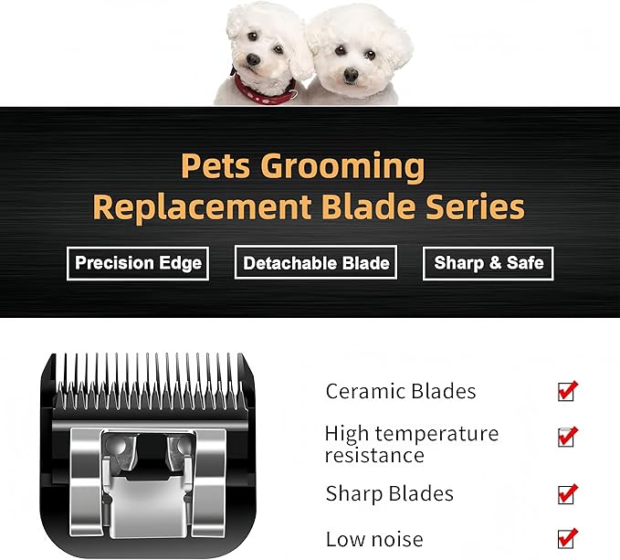 7F Dog Clipper Blade: Titanium Coated SK2 Steel, Universal Fit for Andis, Oster A5, Wahl KM - 1/8" Cut for Dogs & Cats