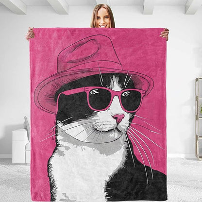 Funny Cat Blanket Flannel Throw Blanket - Soft Plush, Comfy, Lightweight, Warm, Fuzzy, All-Season Gift for Sofa, Bedroom, Bed, Living Room, Outdoor Use for Men Women 50in×40in