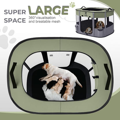 Foldable Pet Dog Playpen, Portable Dog Crate for Puppies, Cat, Rabbit, Chicks, Puppy Play Pen for Indoors, Kennel Tent Crate for Indoor Outdoor Travel Camping Use with Carrying Case (Green, M)