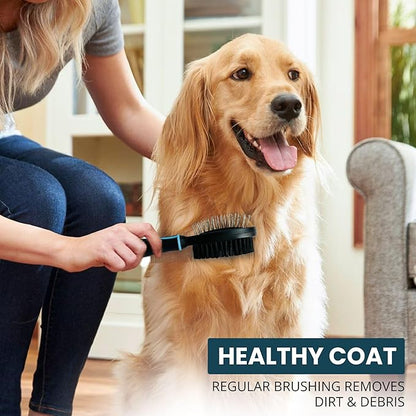 Premium Double-Sided Pin & Bristle Dog Brush (Small Size, Black) with Ergonomic Grip | Detangling, Shedding & Undercoat Rake for Short & Long Hair Dogs & Cats | Cat Grooming Brush