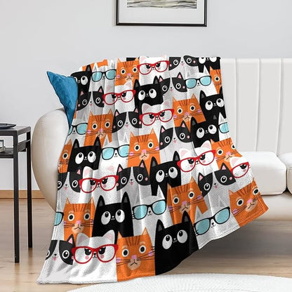 Cute Cat Blanket Animals Pet Pattern Gifts for Cat Lovers Soft Lightweight Flannel Throw Blankets for Kids Adults 60"x50"