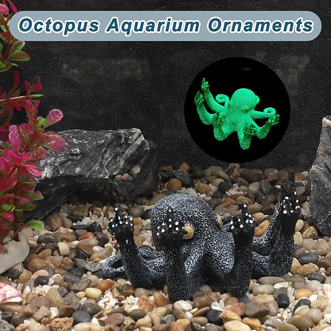 Fish Tank Decor, Octopus Aquarium Ornament, Funny Octopus Fish Tank Decorations, Resin Fish Tank Decoration, Black