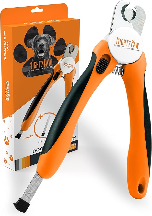 Mighty Paw Dog Nail Clippers - Dog Claw Clippers - Pet Claw Trimming and Grooming Set - Built-in Safety Guard - Sharp Stainless Steel Blade - Ergonomic Handle - Nail Trimmer - Paw Trimmer (Orange)