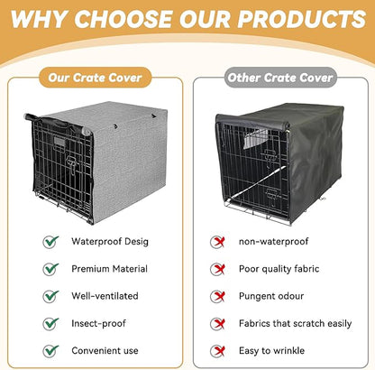 Akinerri Dog Crate Cover - Double Door Waterproof Pet Kennel Cover, Durable 600D Polyester Protective Cage Cover for 24/30/36/42/48 Inch Dog Crate - Grey