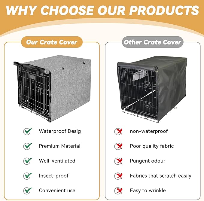Akinerri Dog Crate Cover - Double Door Waterproof Pet Kennel Cover, Durable 600D Polyester Protective Cage Cover for 24/30/36/42/48 Inch Dog Crate - Grey