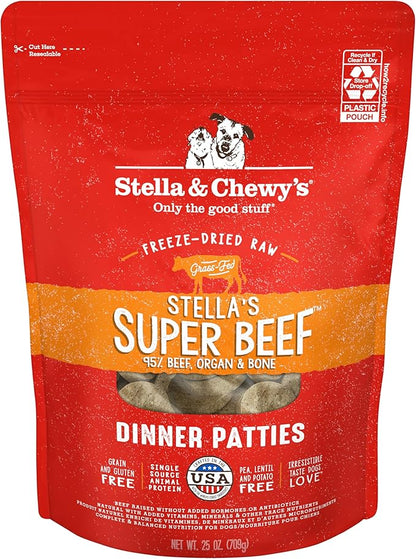 Stella & Chewy's Freeze Dried Raw Dinner Patties  Grain Free Dog Food, Protein Rich Stella_ Super Beef Recipe  25 oz Bag