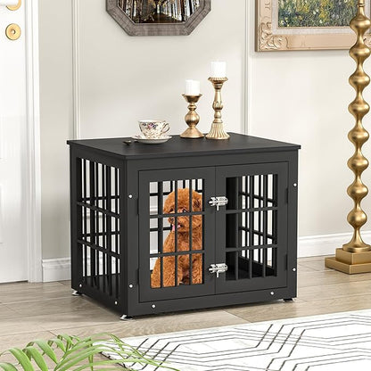 26 Inch Heavy Duty Dog Crate Furniture for Small Dogs, Decorative Pet House End Table, Wooden Cage Kennel Furniture Indoor, Black