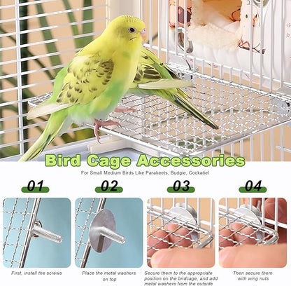 Stainless Steel Bird Perch Platform for Cage, Open-Grid Parrot Perch Stand, Easy Clean and Claw-Friendly Resting Shelf, Bird Cage Accessories for Small Medium Birds Like Parakeets, Budgie, Cockatiel