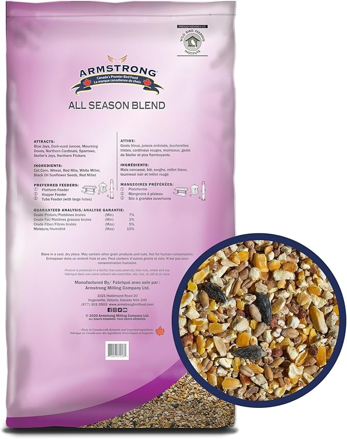 Armstrong Wild Bird Food All Season Bird Seed Blend, 40 Pounds - with Cut Corn, Wheat, White & Red Millet, Black Oil Sunflower Seeds for Blue Jays, Dark-Eyed Juncos and Mourning Doves