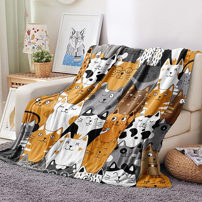 Cat Blanket, Cats Gifts for Girls Women, Cat Gift for Cats Lovers, Birthday Gifts Decor Throw Blanket 50"x60"