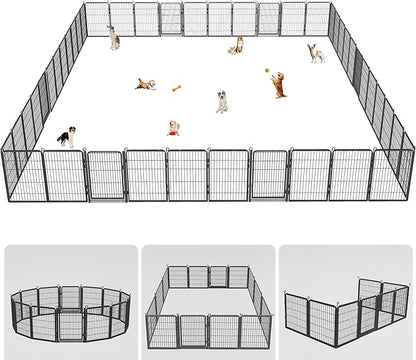 Dog Playpen Outdoor, 32" Height 42 Panels Pet Fence with Low Threshold Full Gate, Large Dog Fence Outdoor for Yard, Heavy Duty Pet Playpen Metal Play Pen Fence for RV Camping