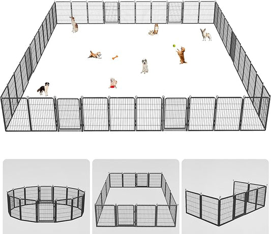 Dog Playpen Outdoor, 32" Height 42 Panels Pet Fence with Low Threshold Full Gate, Large Dog Fence Outdoor for Yard, Heavy Duty Pet Playpen Metal Play Pen Fence for RV Camping
