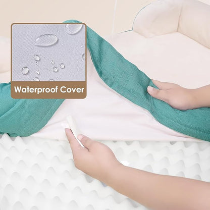 EHEYCIGA Orthopedic Dog Beds for Large Dogs, Waterproof Memory Foam Large Dog Bed with Sides, Non-Slip Bottom and Egg-Crate Foam Large Dog Couch Bed with Washable Removable Cover, Turquoise Blue