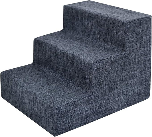 Best Pet Supplies Dog Stairs for Small Dogs & Cats, Foam Pet Steps Portable Ramp for Couch Sofa and High Bed Non-Slip Balanced Indoor Step Support, Paw Safe No Assembly - Dark Gray Linen, 3-Step