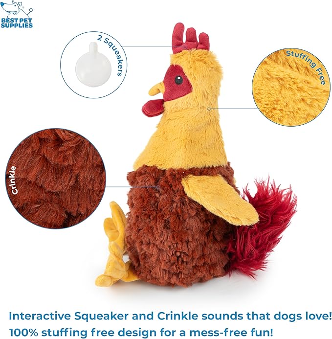 Best Pet Supplies Chicken Crinkle Plush Dog Toys for Interactive Play, Puppy and Senior Indoor Play, Colorful Chicken Toy Shape, Cute and Cuddly - Crinkle Chicken (Wine Red)