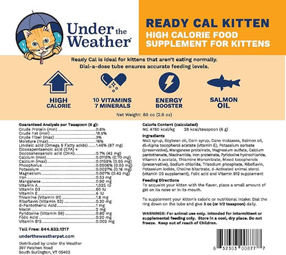 Under the Weather Pet | Ready Cal for Kitten | High Calorie Pet Nutritional Supplement for Weight Gain & Healthy Weight Maintenance | 10 Vitamins, 7 Minerals, Omega Fatty Acids & Carbohydrates | 80cc