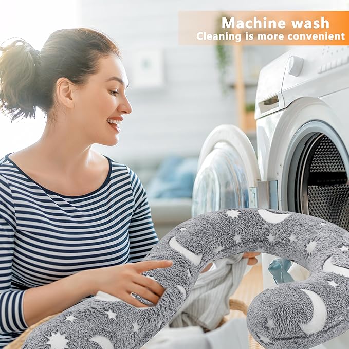 Pet Calming Pillow for Dogs, Soft U-Shaped Pillow Glow in The Dark, Joint Relief, Sleep Comfortably,Suit for Small, Medium, Large Dogs, Fluffy Pet Neck Pillow (L-Gray)