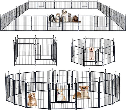 Dog Playpen,Portable Outdoor Dog Fence, Dog Playpen for Large/Medium/Small Dogs, Dog Fences for The Yard,with Doors Foldable Metal (24 inch, 32 Panels)