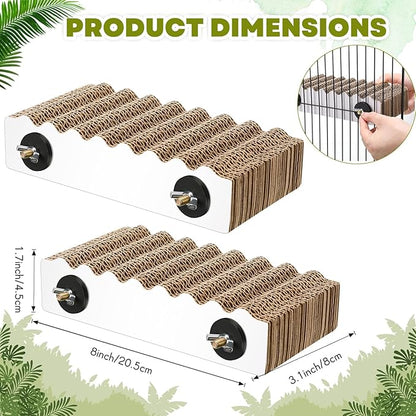 2-Piece Bird Platforms - Macaw, Small Parakeet, Conure, Budgie - Brown Cardboard Bird Perch - Paw Grinding Stand - Parrot Playground