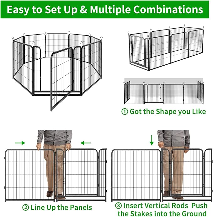 Dog Playpen Outdoor Extra Wide 8 Piece Panels Heavy Duty Dog Fence 32" Height Anti-Rust with Doors Portable for RV Camping Yard, Total 21FT, 35 Sq.ft, Snowy Black