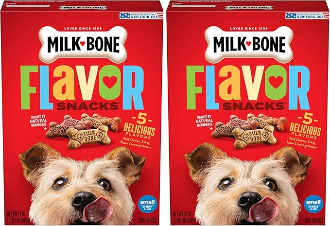 Milk-Bone Flavor Snacks Dog Treats, Small Biscuits, 24 Ounce Crunchy Texture Helps Reduce Tartar (Pack of 2)