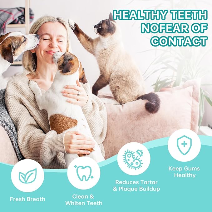 PITHER Dog Teeth Cleaning Wipes, 50pcs Pet Dental Finger Wipes Fresh Breath for Dogs and Cats Safe and Natural Wipe Away Plaque and Tartar Mildness in Nature Dog Brushing Set