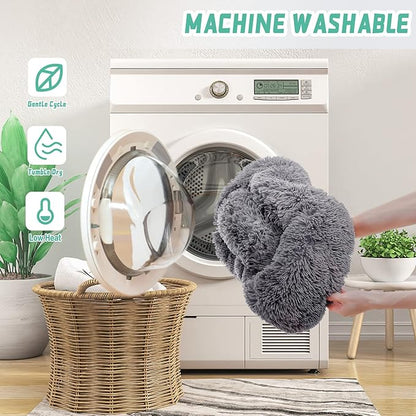 NOYAL Calming Donut Dog Bed for Small to Medium Dogs & Cats - Plush Faux Fur Anti-Anxiety Pet Bed with Machine Washable Cover & Non-Slip Base