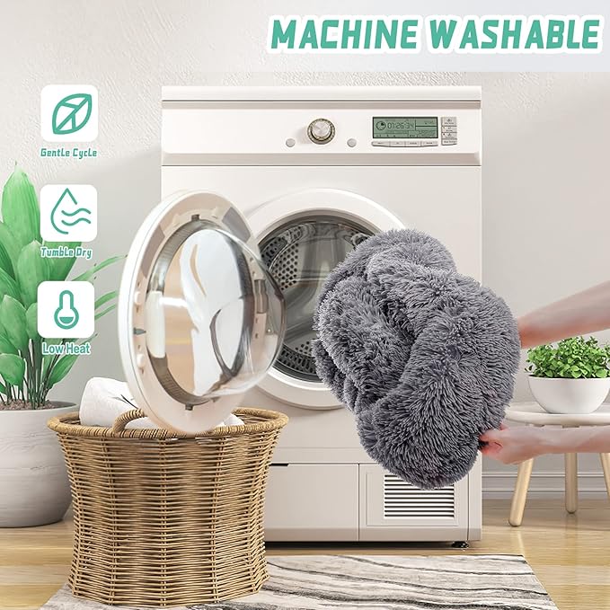 NOYAL Calming Donut Dog Bed for Small to Medium Dogs & Cats - Plush Faux Fur Anti-Anxiety Pet Bed with Machine Washable Cover & Non-Slip Base