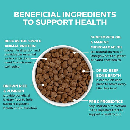 KOHA Limited Ingredient Bland Diet Dry Food for Dogs - Beef & Brown Rice Recipe, Sensitive Stomach Dog Food - Pumpkin for Digestive Support, 3.5 lbs