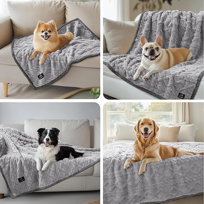 Waterproof Pet Blanket, Liquid Pee Proof Dog Blanket for Sofa Bed Couch, Reversible Sherpa Fleece Furniture Protector Cover for Small Medium Large Dogs Cats, Light Grey King Sizeï¼90" x 82"ï¼