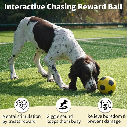 Interactive Dog Toys Treat Dispensers - Giggle Squeaky Dog Soccer Ball Rewards Puzzle to Keep Them Busy, Mental Stimulation Enrichment Food Dispensing for Small Medium Large Breeds, Yellow