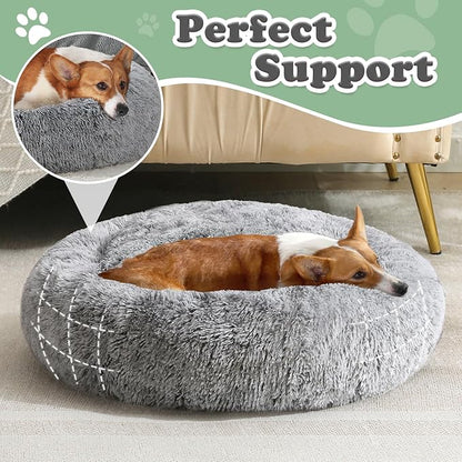 JOLLYVOGUE Dog Beds, Calming Small Dog Bed, Anti-Anxiety Dog Bed for Small Dogs, Fluffy Donut Dog Bed, Cozy Dog Cat Cushion Bed for Small Medium Dogs (24")