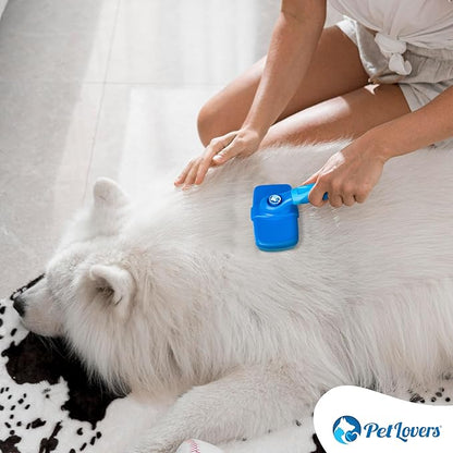 PetLovers EzSlicker Self-Cleaning Brush - Dog Brush for Shedding, Gentle Slicker Brush for Cats, Tangle-Free Grooming Comb with Soft Bristles & Ergonomic Handle for Stress-Free Grooming