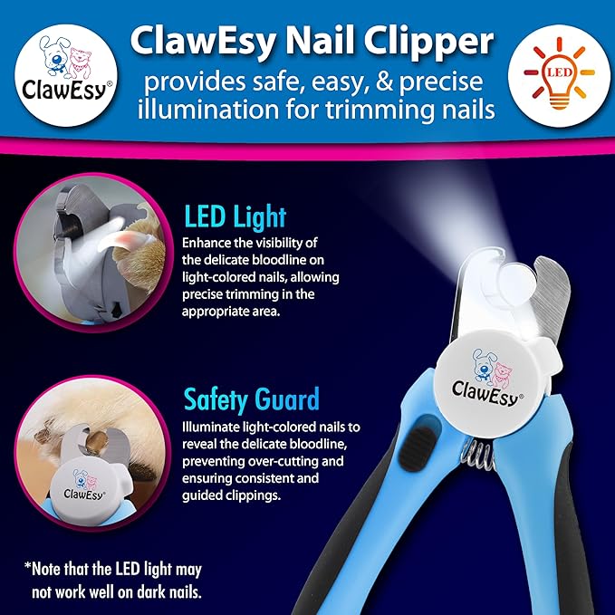 Dog Nail Clipper with Ultra Bright LED Light for Bloodline, Stainless Steel Pet Nail Trimmer with Safety Guard, Ergonomic Handle, Free Nail File for Smooth, Easy Grooming. Dogs and Cats(Blue)