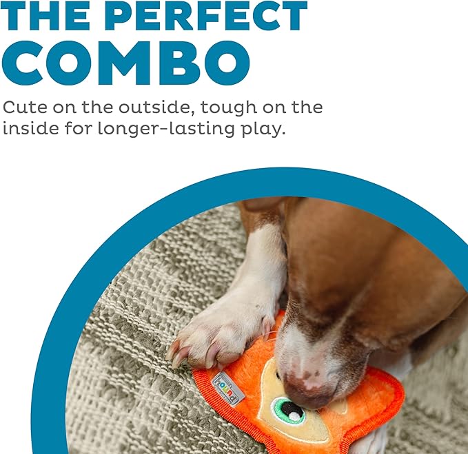 Outward Hound Durablez Minis Stuffing-Free Squeaky Plush Dog Toy for Puppies & Small Dogs - Interactive, Soft Yet Tough, No Mess, Jumbo Squeaker, Long-Lasting Play, Fox