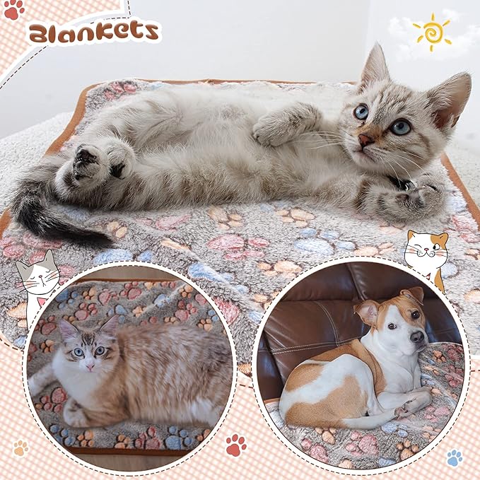 Tatuo 4 Pcs Dog Blanket Pet Puppy Blanket Puppy Teething Toys Paw Print Fleece Blanket for Pet Cat Soft Warm Sleep Mat Guinea Pig Cage Blanket(Small(24 x 16 Inch),Black)