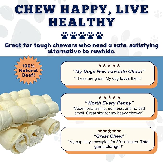 Amazing Dog Treats - Beef Cheek Rolls (Mega Thick 10" - 3 Pcs) - Safe Rawhide Alternative Dog Chew - Great for Power Chewers - Long Lasting Dog Chew - Retriever Rolls for Dogs