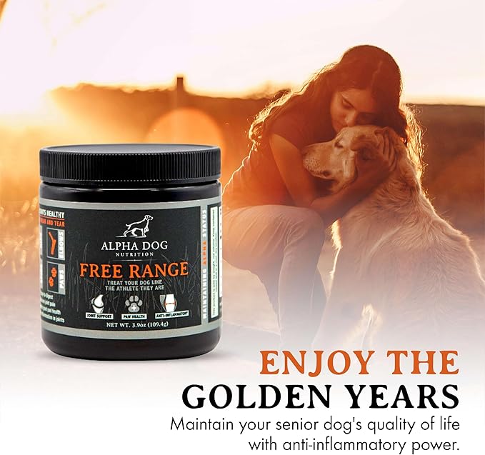Free Range Joint Health Enhancer Supplement Powder for Dogs by Alpha Dog Nutrition - Premium Dog Arthritis Vitamins to Care for Joints - Contains Glucosamine, Chondroitin, MSM, Vitamin E, & More
