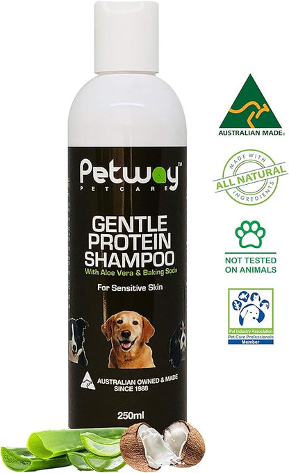 Petcare Dog Shampoo for Pets with Sensitive Skin, Gentle Protein Pet Shampoo with Baking Soda and Aloe Vera, Gluten Free, Eliminates Pet Odor, Dandruff, 250ml