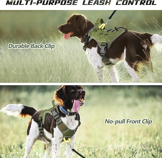 WINGOIN Green Tactical Dog Harness Vest for Small Dogs No Pull Adjustable Reflective K9 Military Dog Service Dog Harnesses with Handle for Walking, Hiking, Training(S)