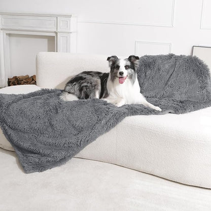 gogobunny Waterproof Dog Blanket for Large Dogs, Cats, Puppy, Reversible Faux Fur Pet Throw Blanket, Washable, Calming Furniture Protection for Sofa Bed (33x77 Inch (Pack of 1), Light Grey)