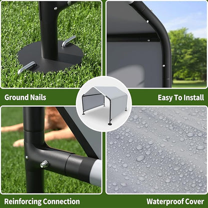 Dog Shade Shelter Outdoor Pet Tent for Dogs and Small Animals - Growfessor Waterproof, Sun Protection, with Ground Nails Pet Canopy with Upgraded Doors - 4'x4'x3' Dimensions