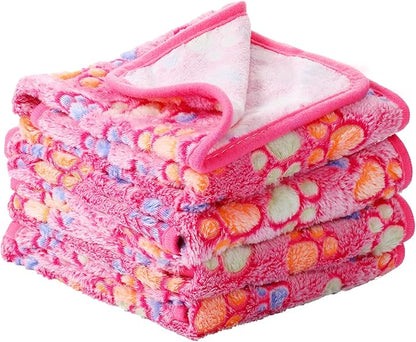 Tatuo 4 Pcs Dog Blanket Pet Puppy Blanket Puppy Teething Toys Paw Print Fleece Blanket for Pet Cat Soft Warm Sleep Mat Guinea Pig Cage Blanket(Small(24 x 16 Inch),Pink)