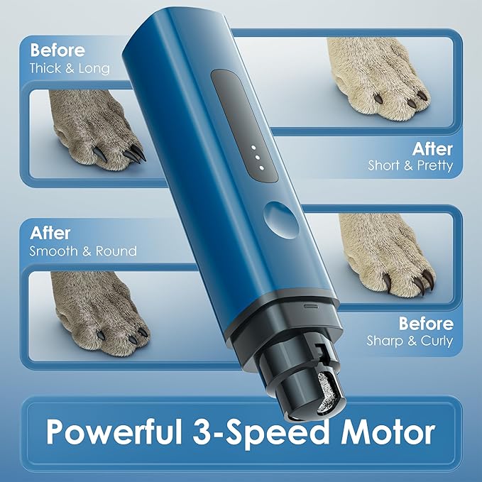 Dog Nail Grinder Professional 3-Speed Electric & IP67 Waterproof Upgraded,Smoothing for Small Medium Large Dogs & Cats Pet Nail Trimmer Painless Paws Grooming